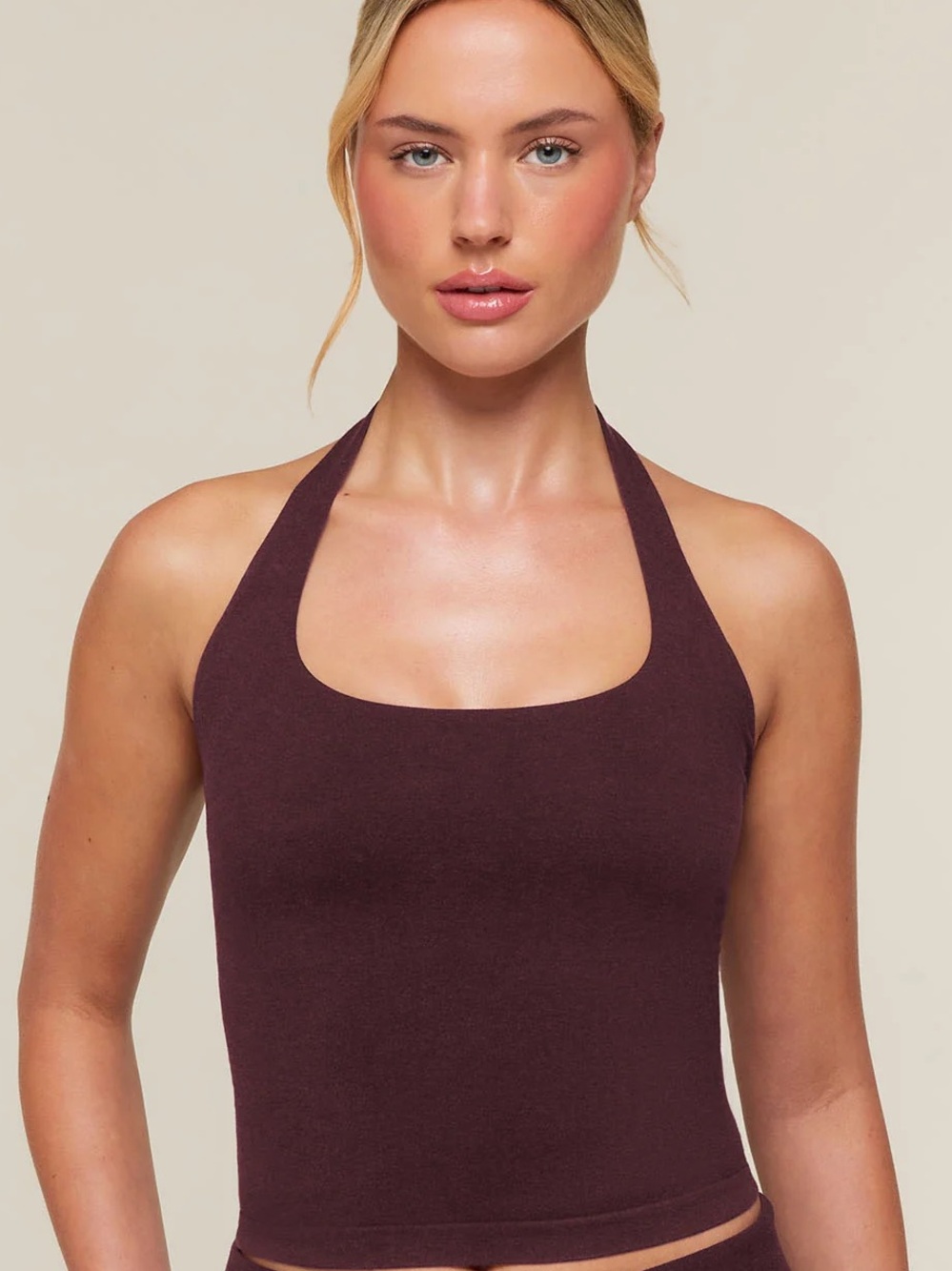 Seamless Halter & Sweatpants SET- Deep Burgundy